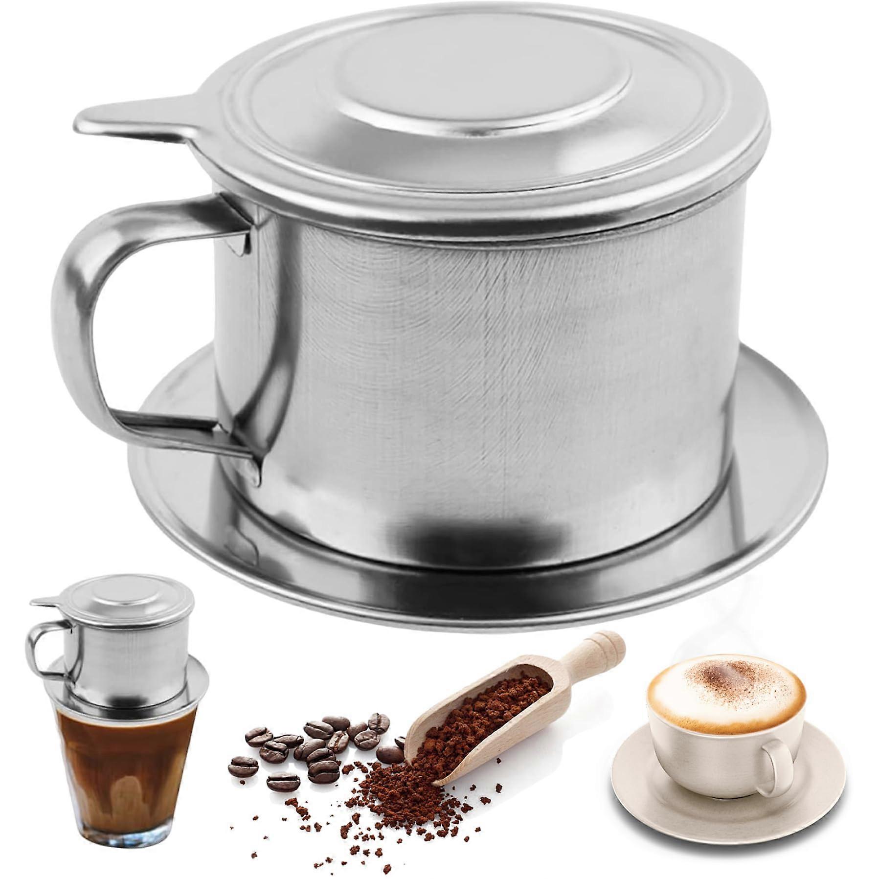 Vietnamese Coffee Maker Stainless Steel Dripper with Lid Tray Filter and CoolTouch Handle Set