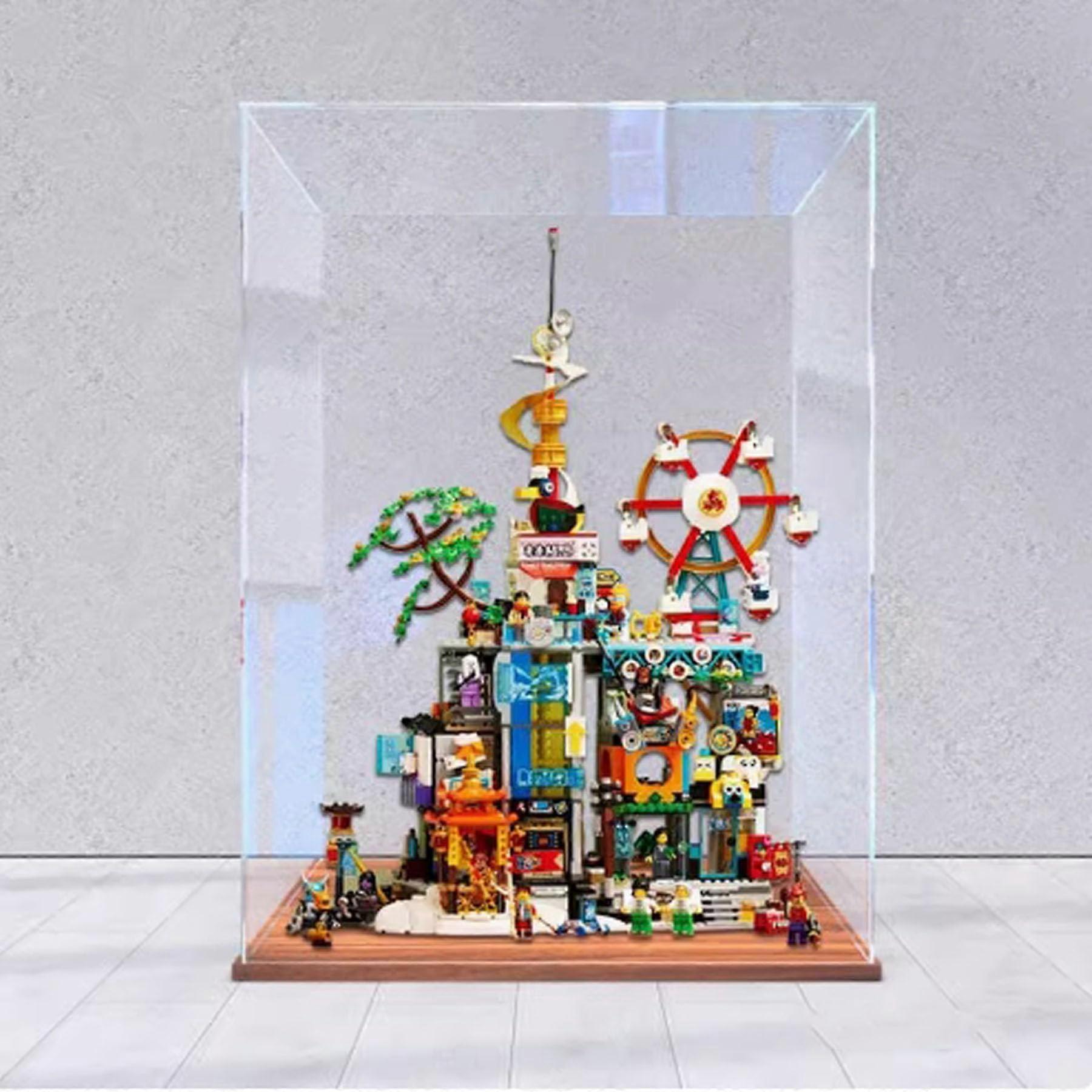 Display Case Dustproof Clear Acrylic Box for  80054 Ten Thousand Cities Model with Walnut Base