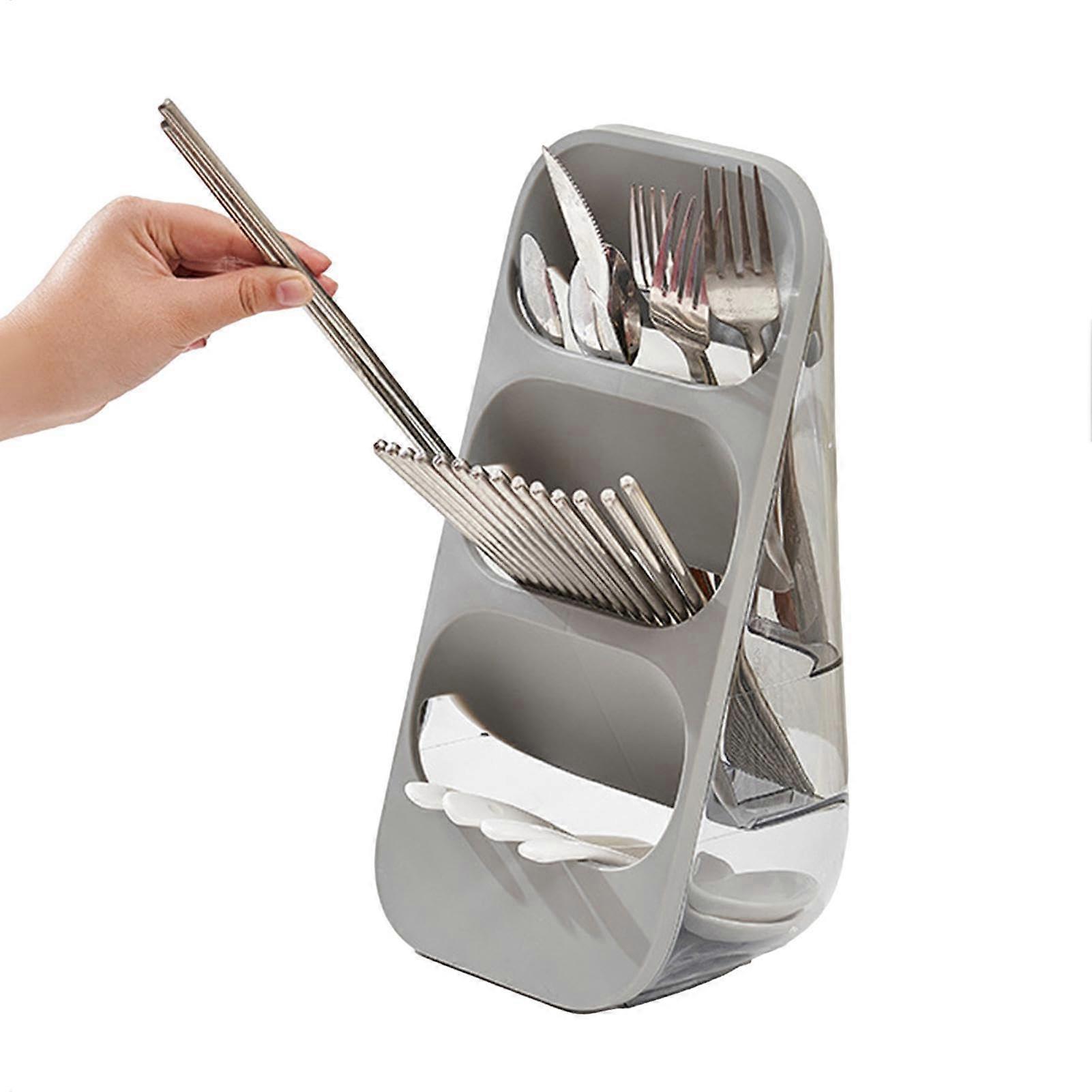 Utensil Caddy Flatware Organizer with ThreeSection SlantInsert Fast Drying Design for Outdoor Picnic Camping Buffet Gray