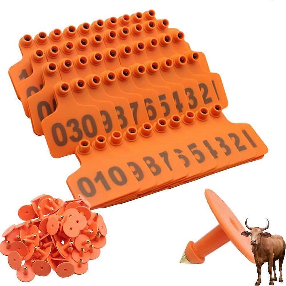 Numbered Plastic Cattle Ear Tags for Livestock Identification, 100 Pack