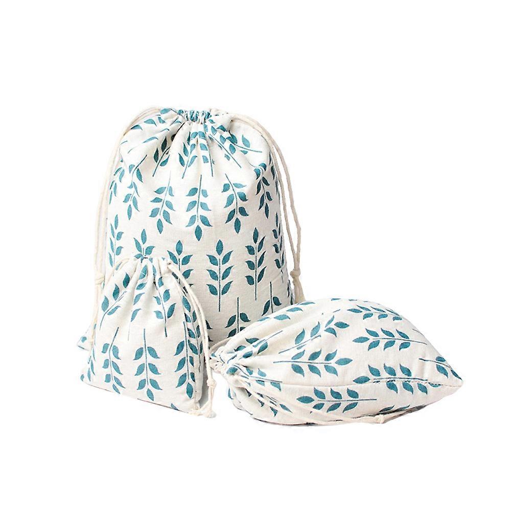 Drawstring Bag Cotton for Storage Use 3Pcs with Wheat Printing Pattern