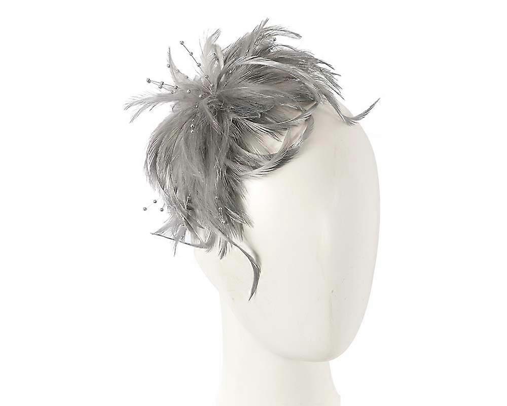 Silver custom made feather fascinator comb 4814S