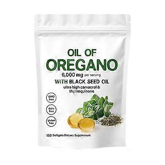 Óleo de Orégano 2025, Óleo de Semente Preta 6000mg, Cápsulas Nutricionais em Gel e Mastigáveis, 180/300 unidades