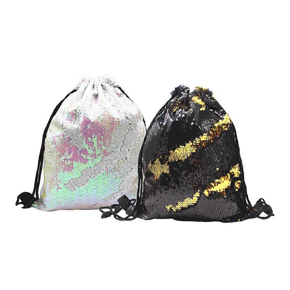 Sequin Drawstring Backpack for Storing Things 1 Piece Pink Polyester Bag