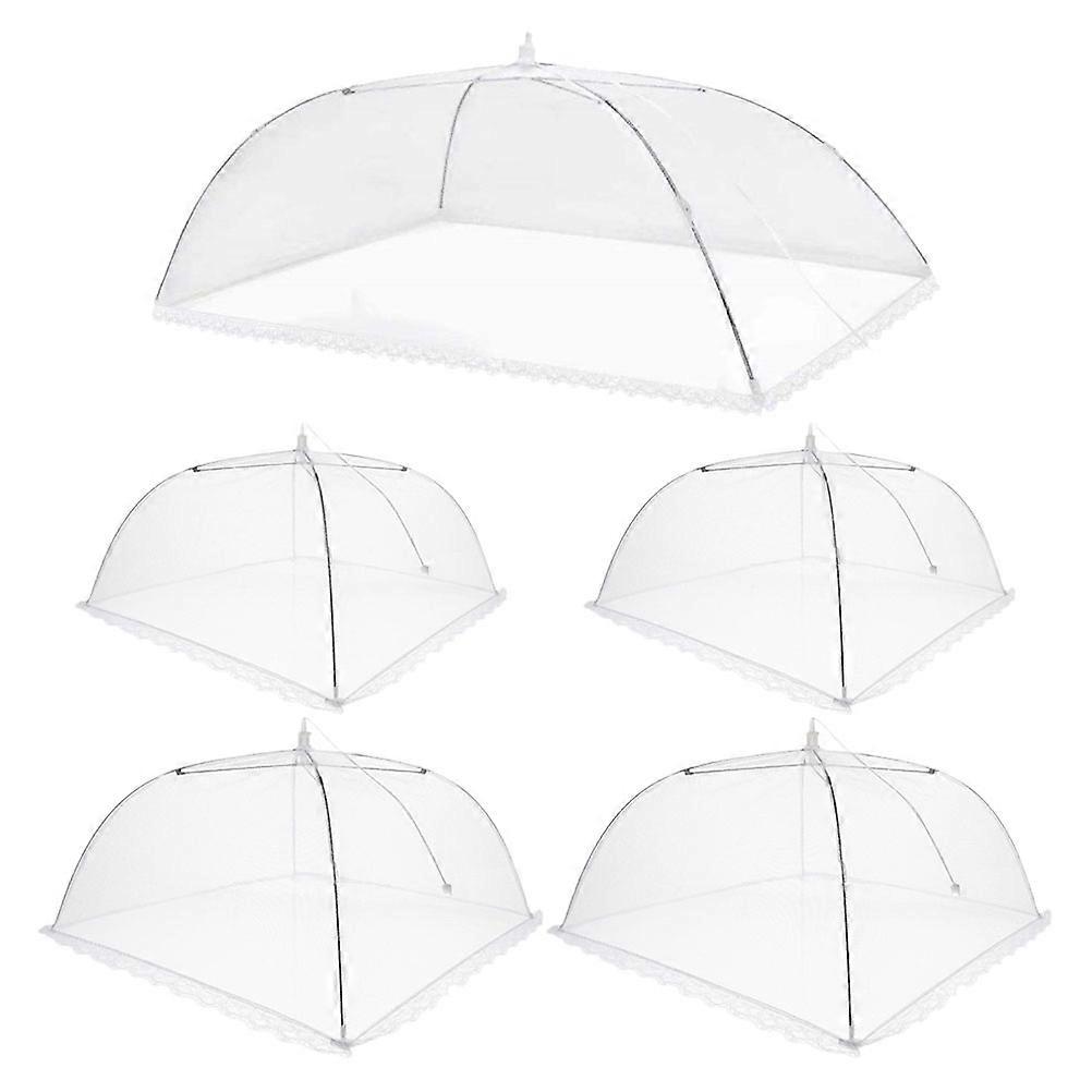 White Food Protector Mesh Cover for Kitchen Use Foldable 5Pcs