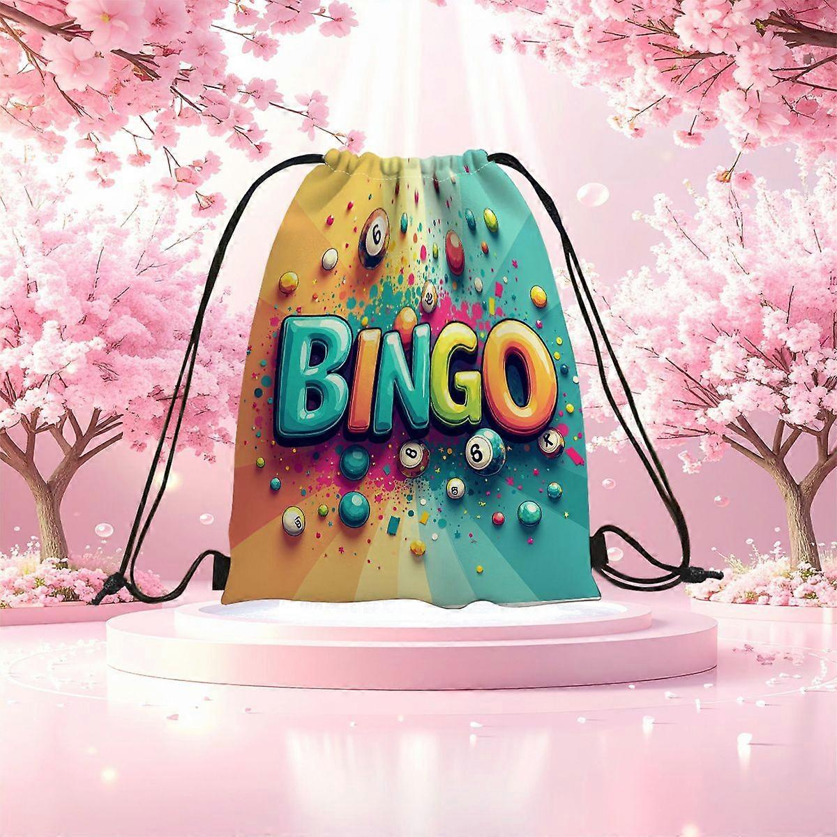 2D Flat Drawstring Bag, Bingo Ball Pattern Drawstring Backpack - Large Capacity Foldable Backpack, Vibrant Bingo Ball De-Cqazw