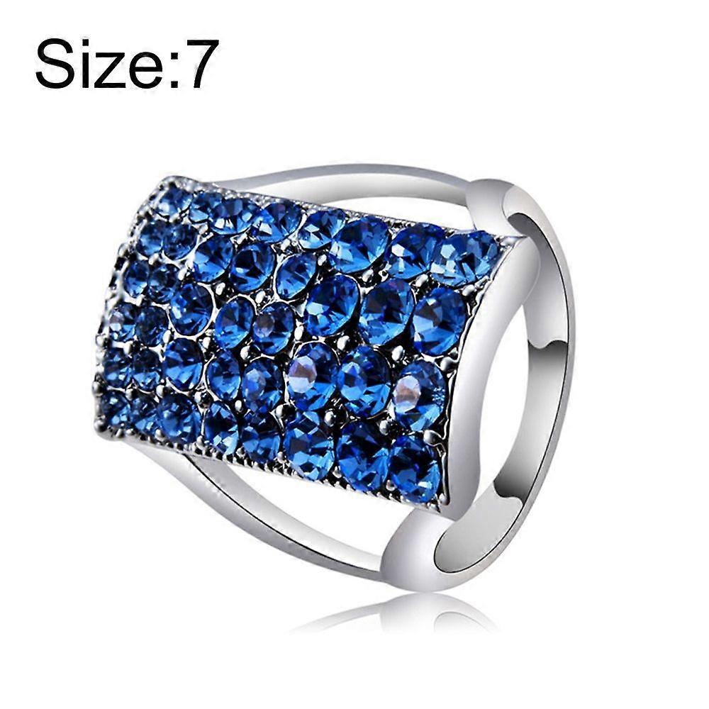 Silver-Plated Rectangle with Blue Crystal Ring
