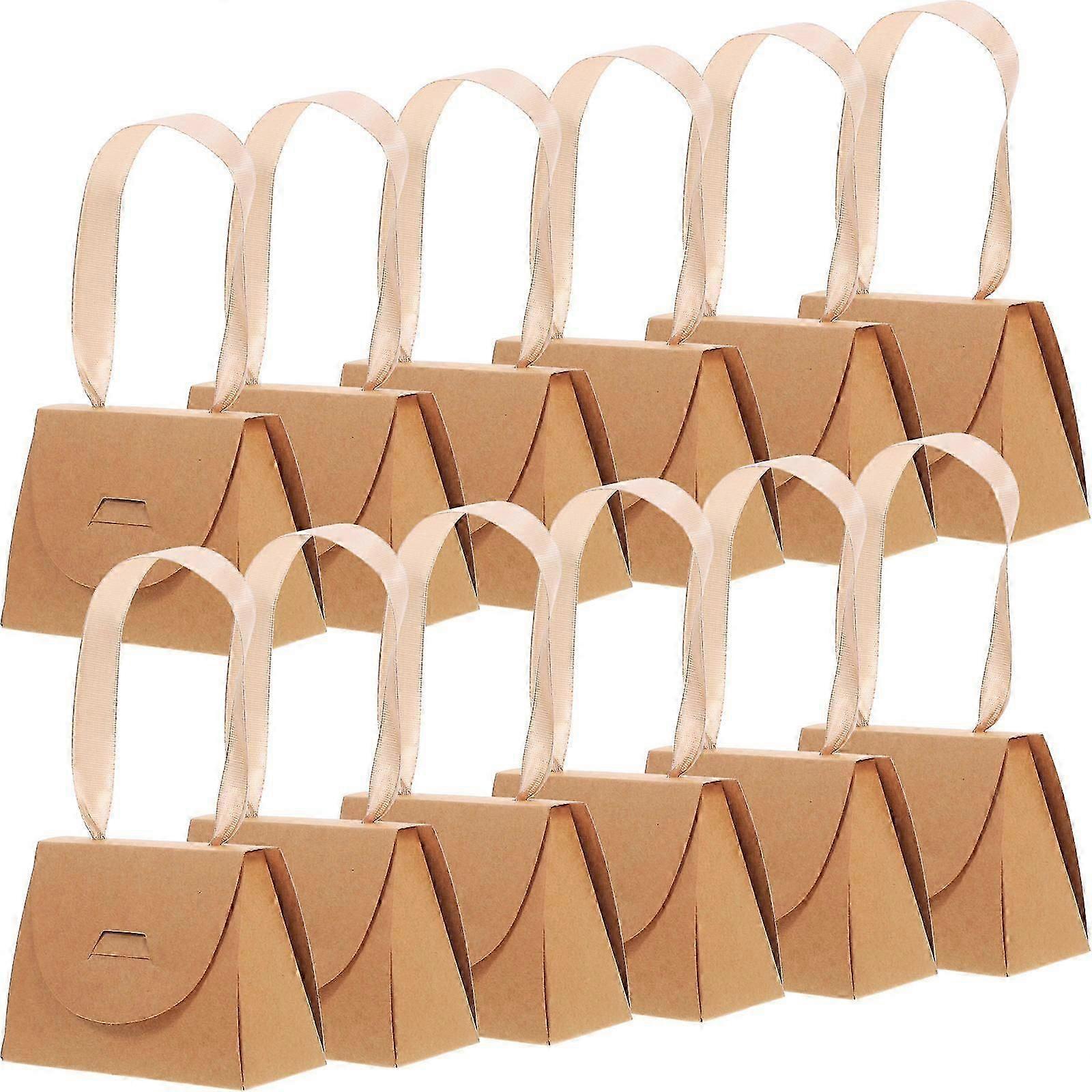 Handbag Gift Boxes Brown Paper for Candy Present 12Pcs
