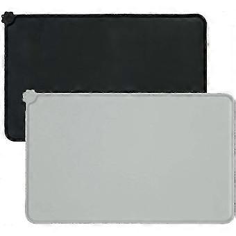Non-Slip Waterproof Wipeable Easy Clean Feeding Bowl Mat for Pets, Suitable for Cats and Dogs (Black)_cdb3