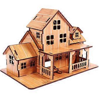 DIY Assembling House Wooden Model Educational Toy Creative Craft Delicate Desktop Layout Decor (Bamboo Grain Color)