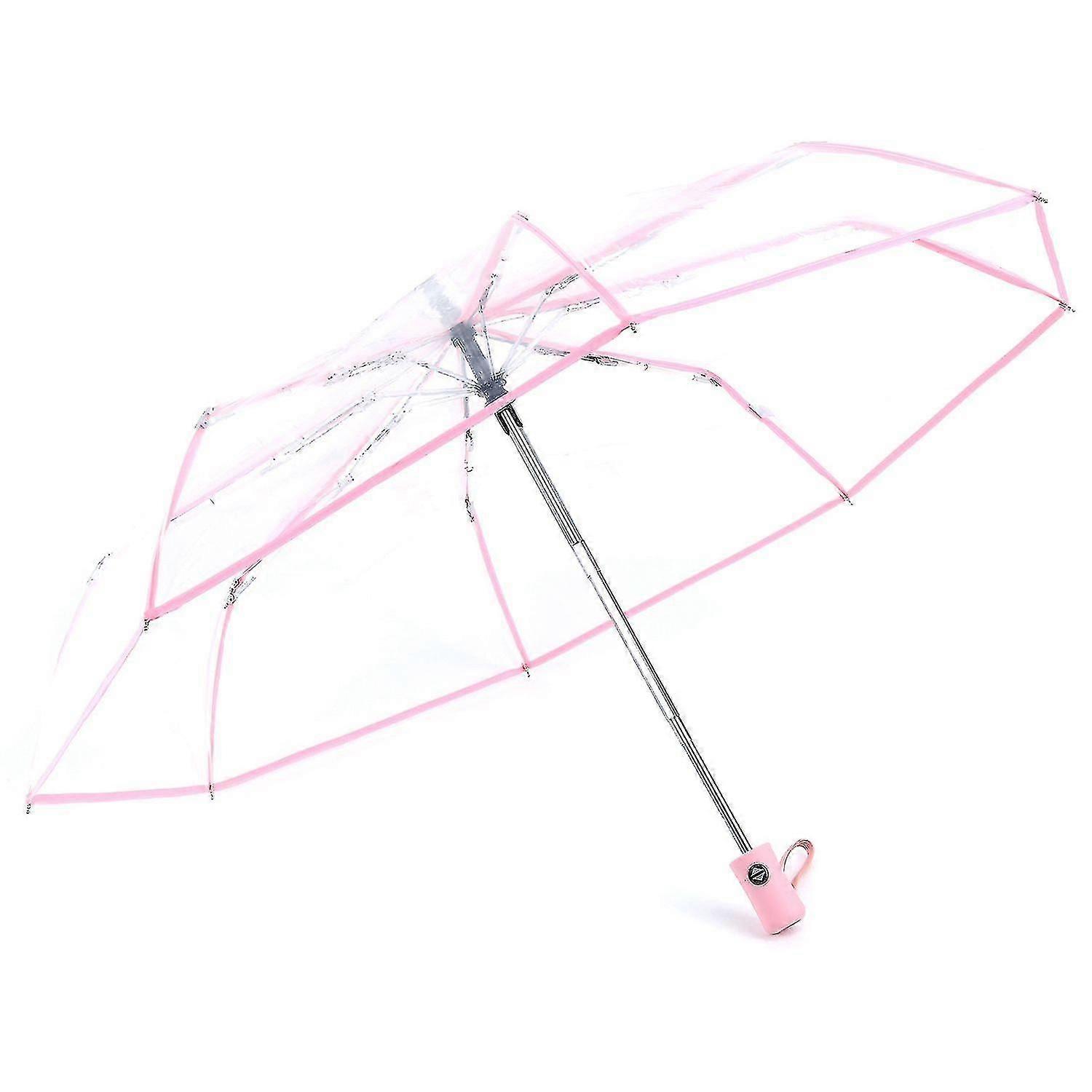 Transparent Umbrella Automatic Umbrella Compact Folding,transparent + Pink Border