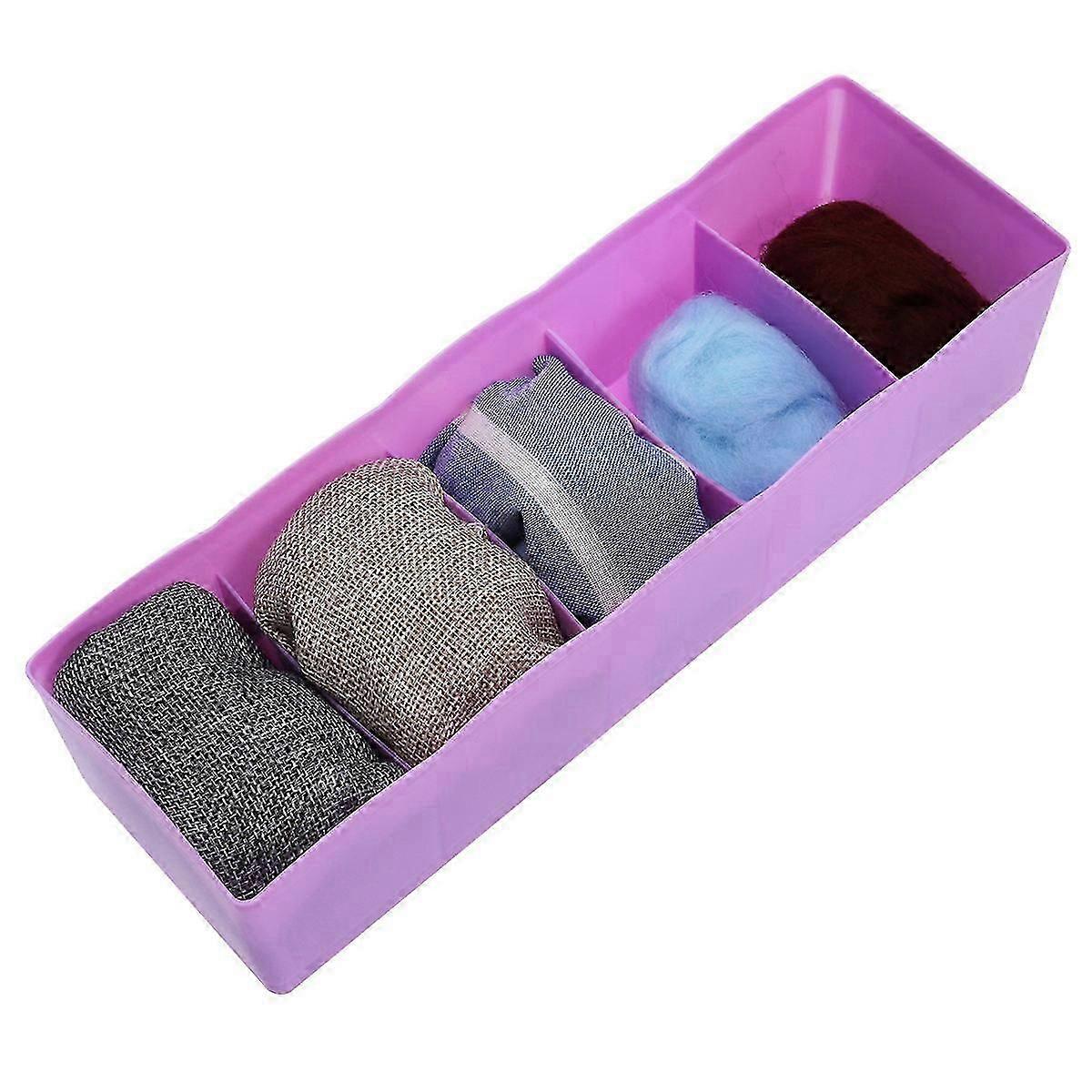 Underwear Socks Organizer Multi-Function Five Grids Storage Case Purple
