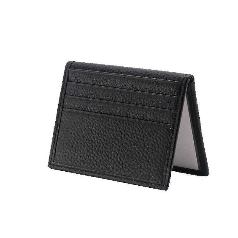 Compact Genuine Leather Card Holder, Black with Multiple Slots