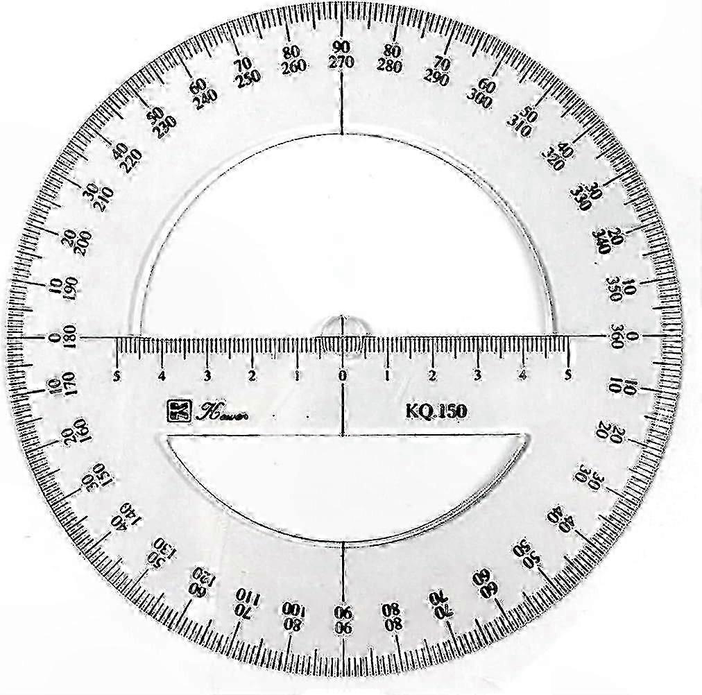 15cm Full Circle Plastic Protractor 360-Degree for Math Measuring Medium Size