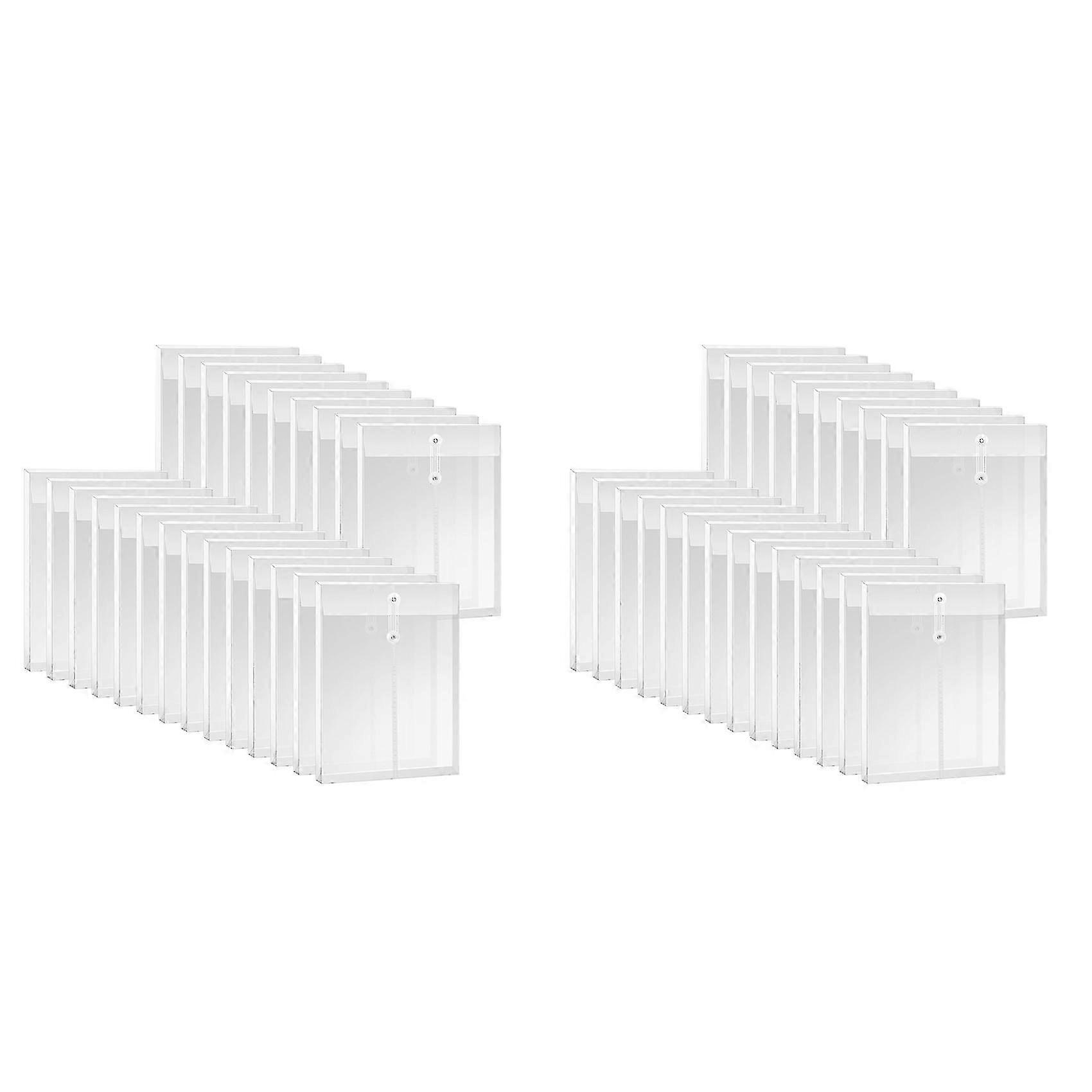 A4 Size Clear Plastic Envelopes with String Closure, Expandable Files Document Folder, File Bag compatible with Office 48Pcs