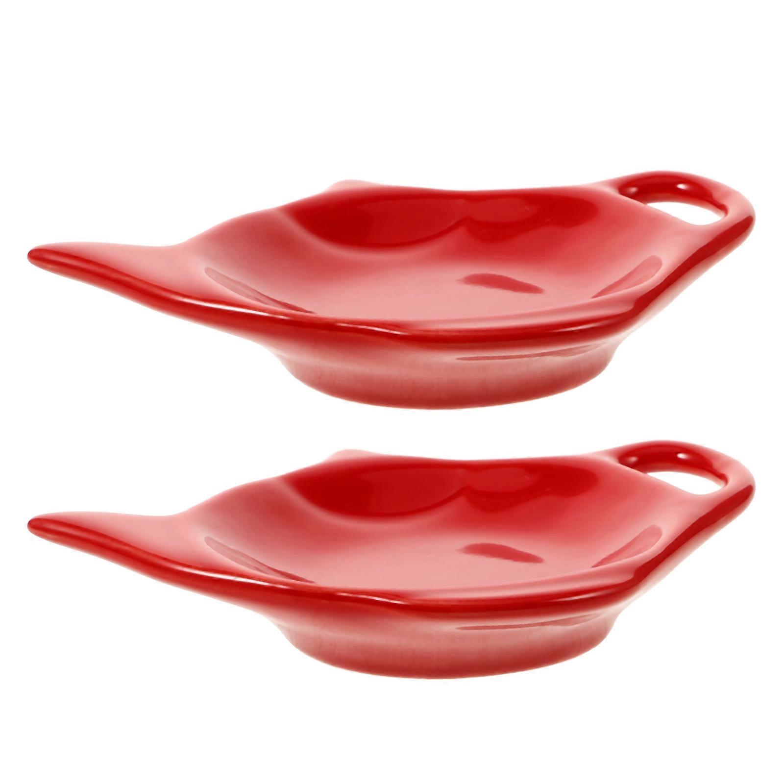 Tea Bag Holder Red Ceramic for Storage 2Pcs Teapot Shape
