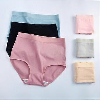 High Waist Pure Cotton Women's Panties Solid Color Abdomen Briefs