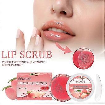 Exfoliante de labios de melocotón con miel con una cuchara