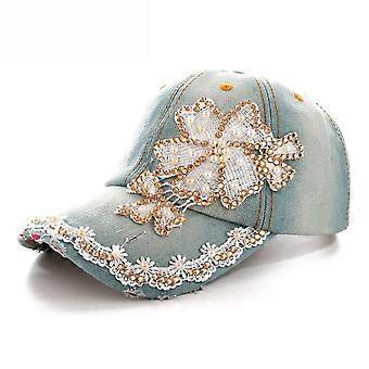 Lace Cotton Denim Baseball Cap Diamond Embroidery Women Snapback Hats