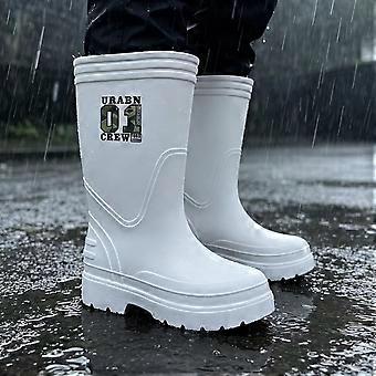 High-Calf Rain Boots for Men Women, Waterproof Non-Slip Oil-Resistant Lightweight All-Season Shoes, Size 37-46, Black White