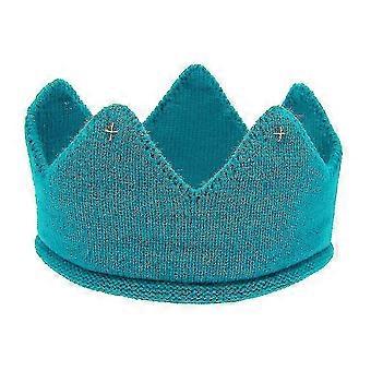 Baby Knitted Crown Headband for Boys Girls Birthday Party, Peacock Blue, 43cm, 1 Piece