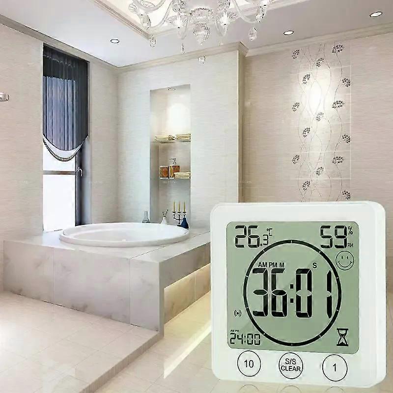 LCD Bathroom Wall Clock Temperature Humidity Countdown Waterproof Shower Timer 77UD