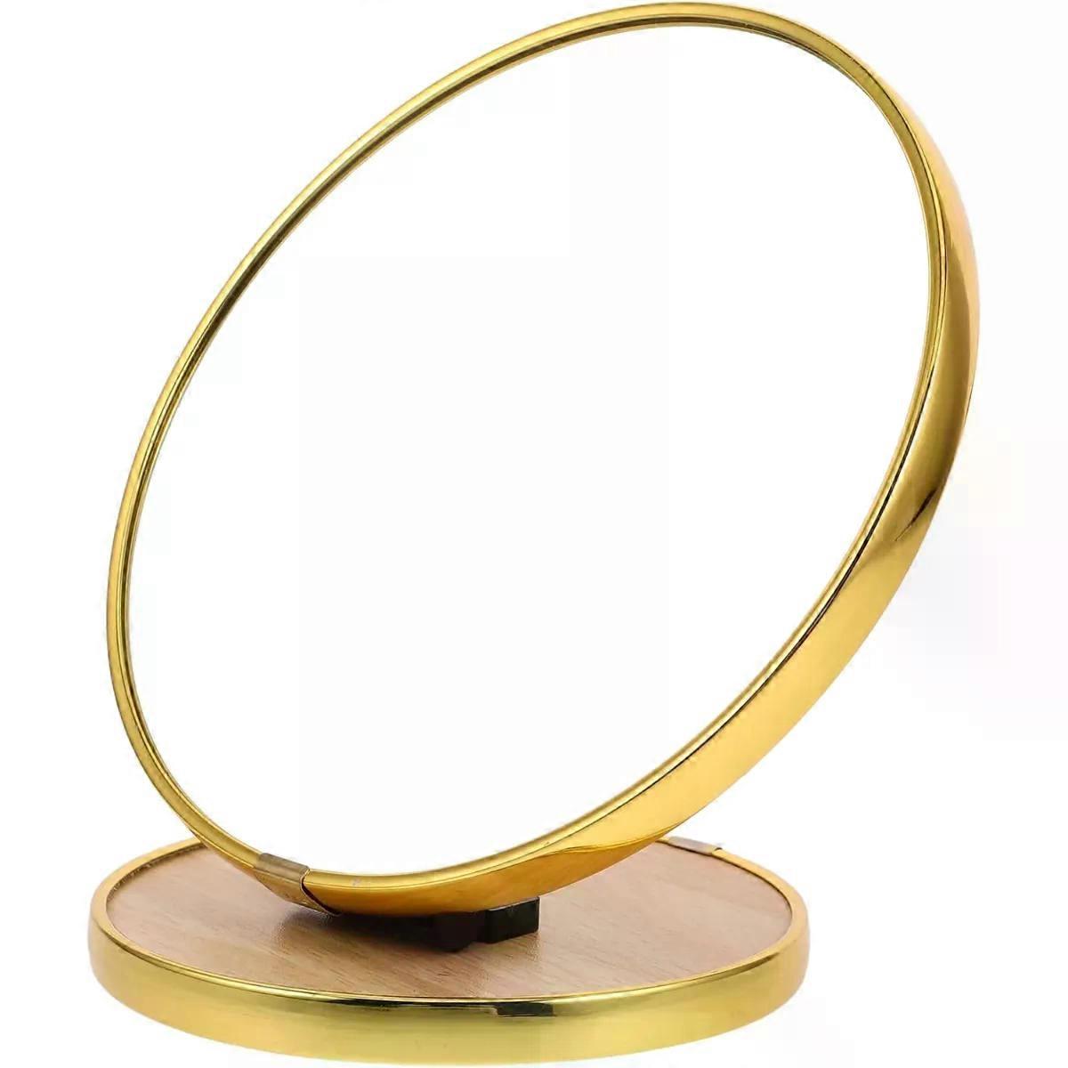 Foldable Round Vanity Mirror with Adjustable Angle, Metal Edging