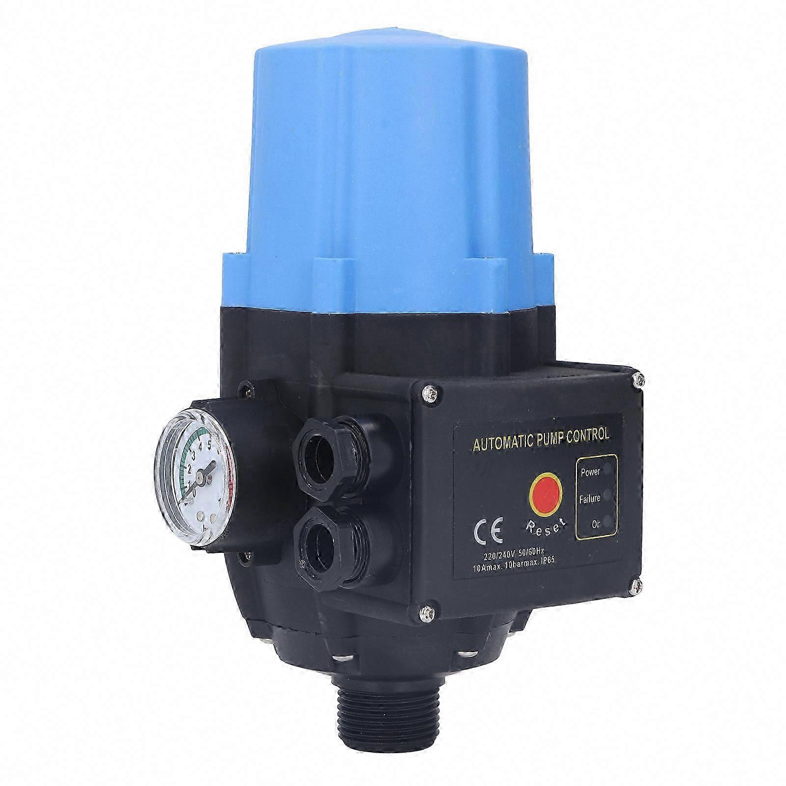 Water Pump Pressure Control Switch, Automatic Waterproof Adjustable Electronic Controller, 1.1kW 220V-240V, Blue