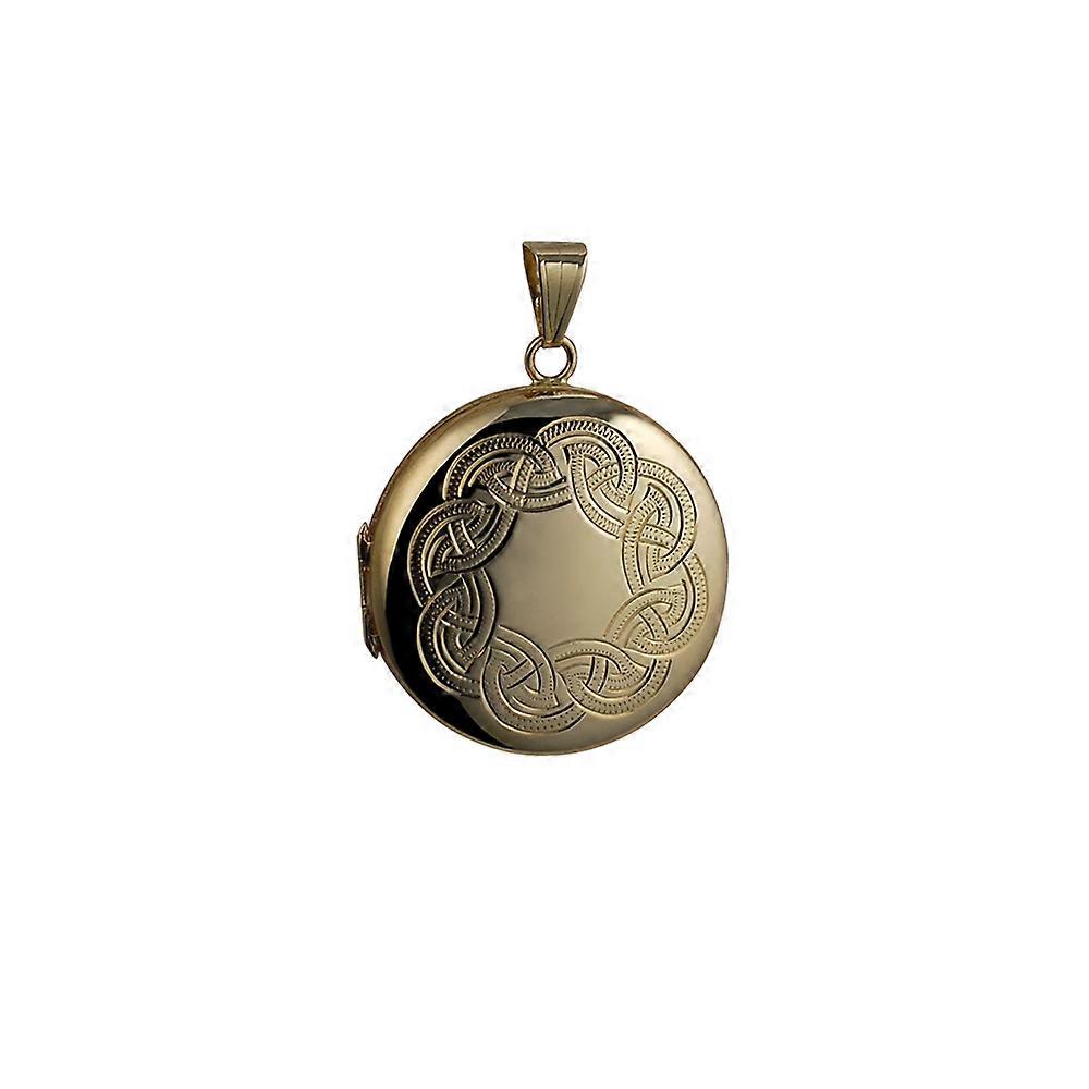9ct Gold 29mm round Celtic hand engraved Locket