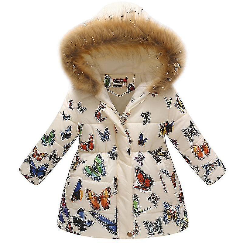 Giacca invernale imbottita con cappuccio in pelliccia per bambine
