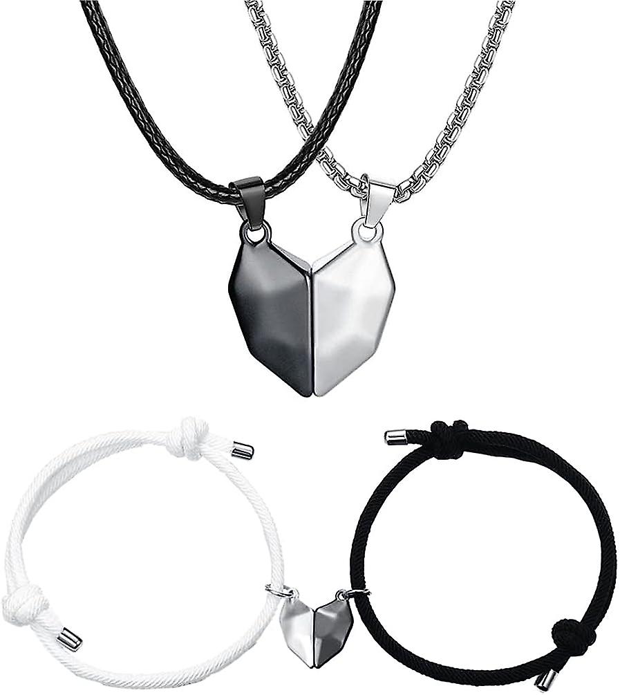 Set Heart Necklace for Couples Magnetic Couples BFF Bracelet