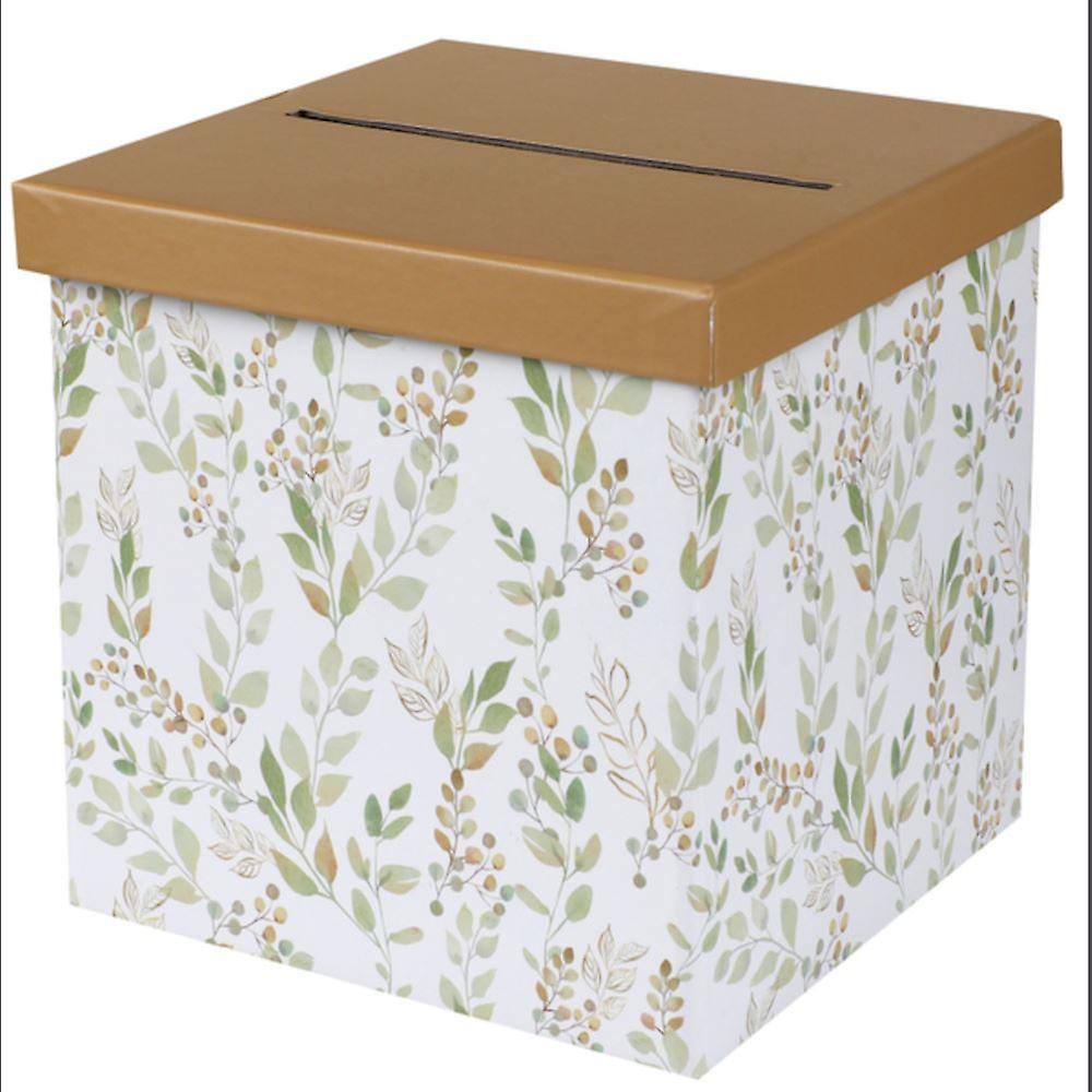 Card Box Green Floral with Gold Lid
