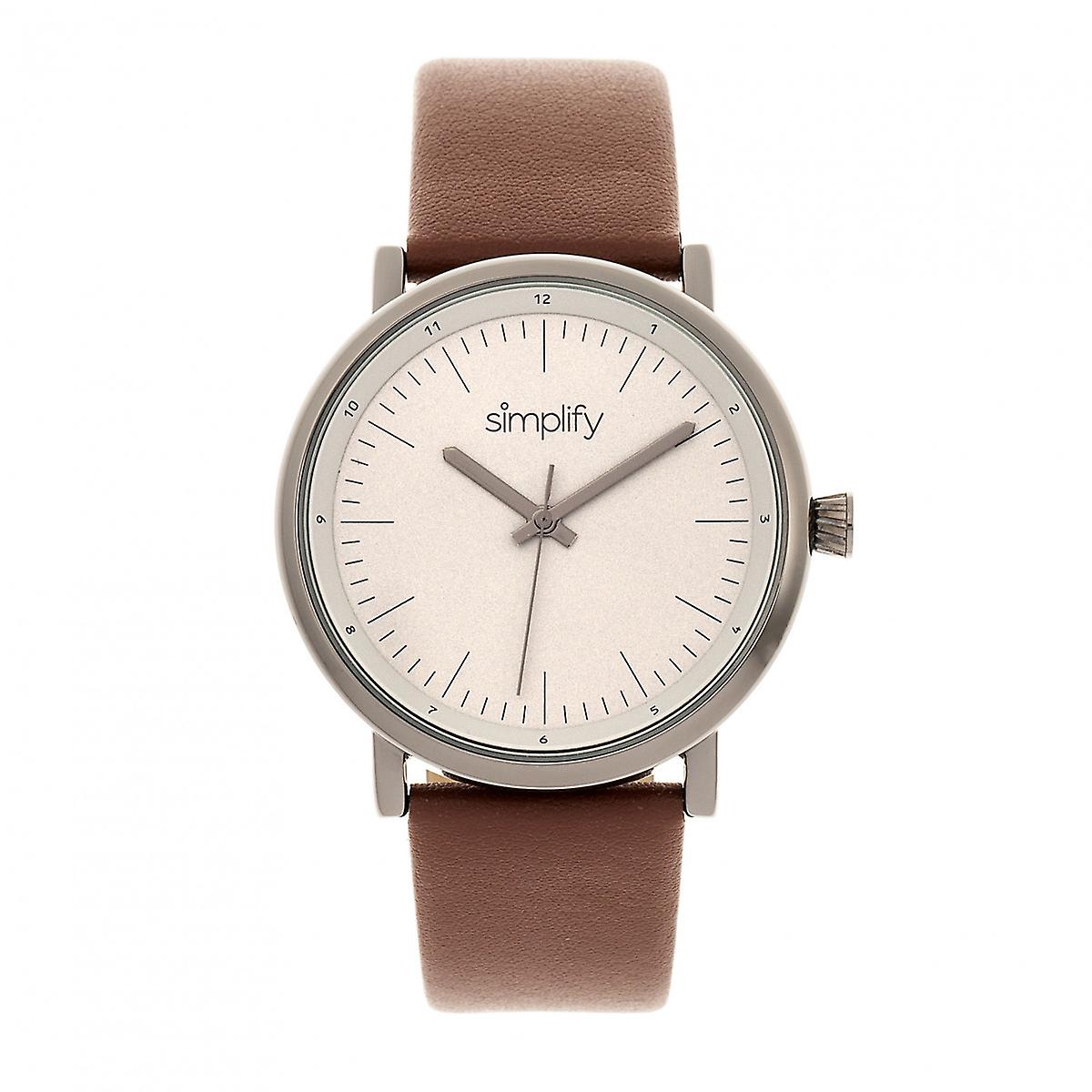 Simplify The 6200 Leather-Strap Watch - Grey/Brown