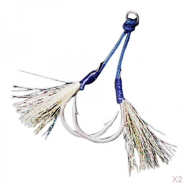 2x Jig Hooks Fishing Hooks Barbed Hooks Assist Hooks in Solid Ring