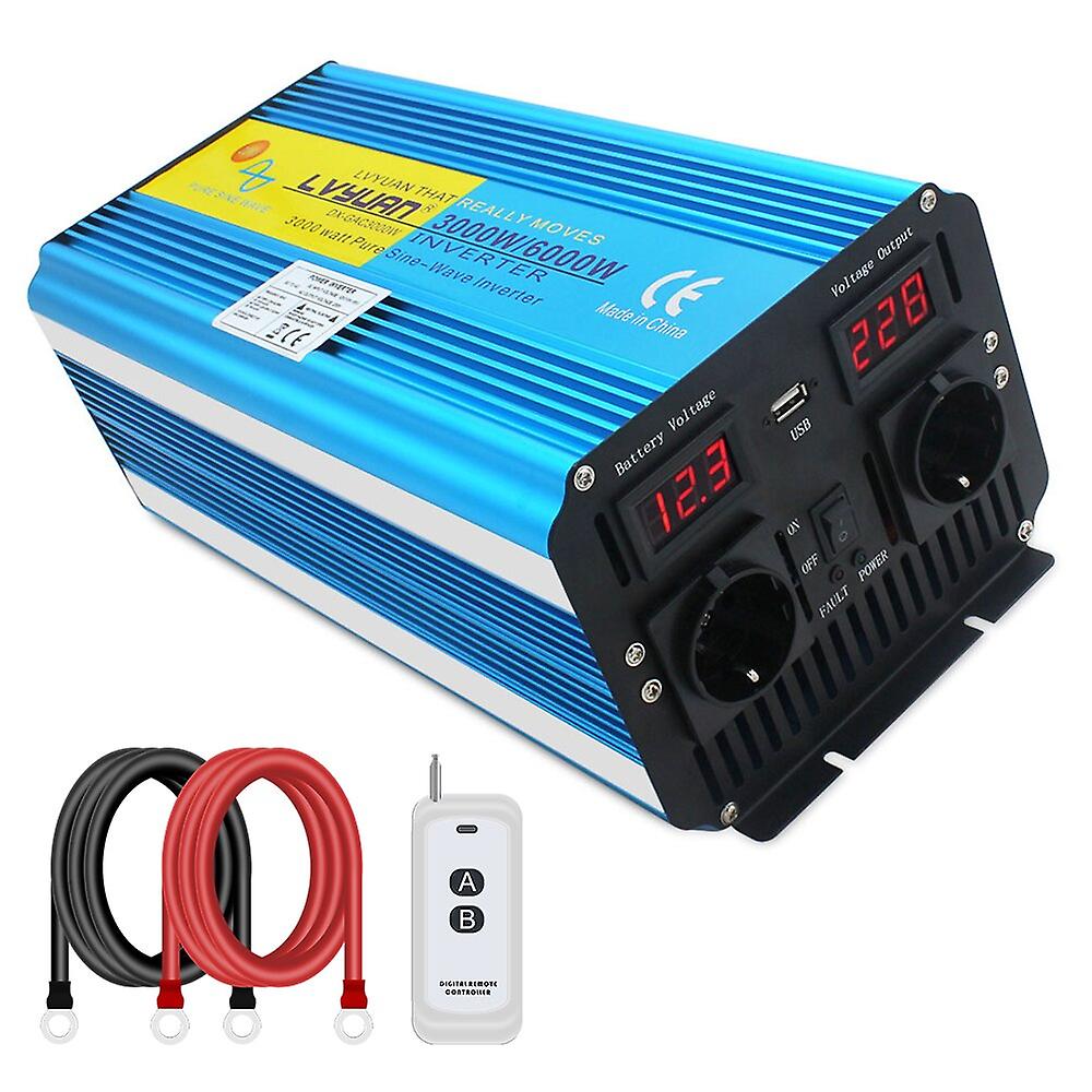 Inverter 12v/ 24v 220v 6000w 50hz/60hz Pure Sine Wave Solar Voltage Transformer Converter Led Display Charging Dual Eu Socket