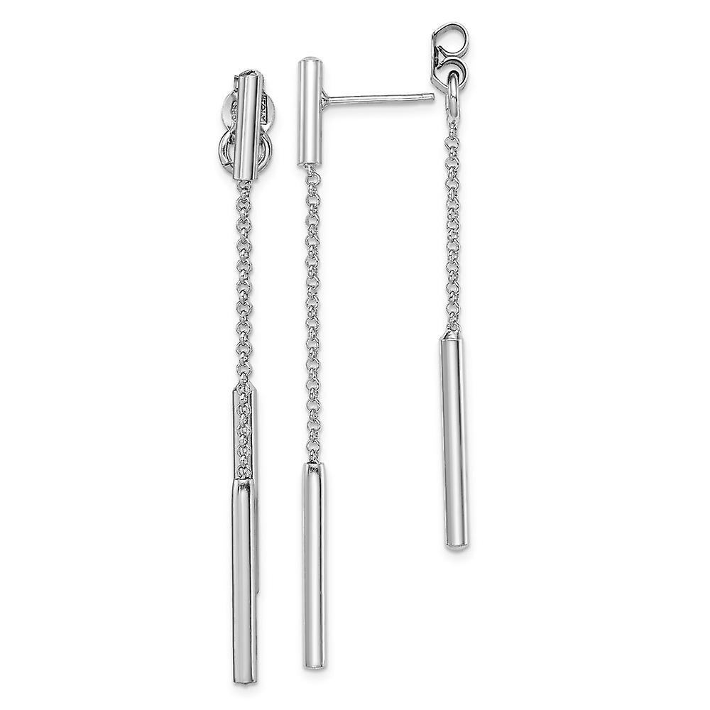 925 Sterling Silver Rhodium Plated Bar and Chain Front And Back Dangle Post Earrings 60.5x2.4-Dangle Earring for Women a