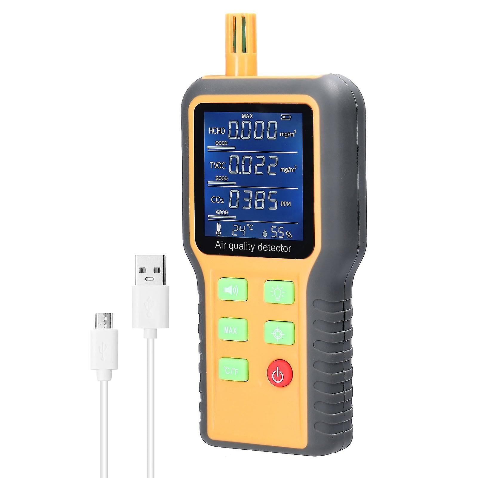Air Quality Detector T/h Sensors Co2 Tester Lcd Display With Backlit Carbon Dioxide Tvoc Hcho Value Temperature Humidity Detect