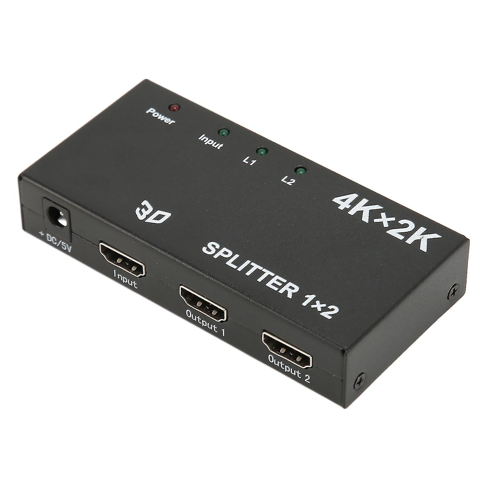 HD Multimedia Interface Splitter 1 in 2 Out 4K 2K Duplicate Mirror Screen Video Switcher with AC Adapter for TV 100?240V UK Plug