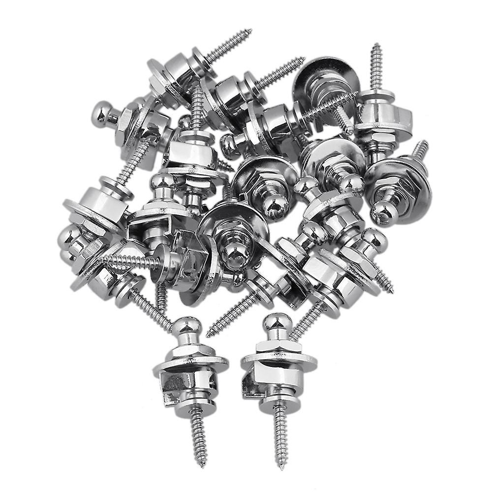 20 PCS Metal Strap Locks Knobs with Round Head Guitar Replacment Chrome