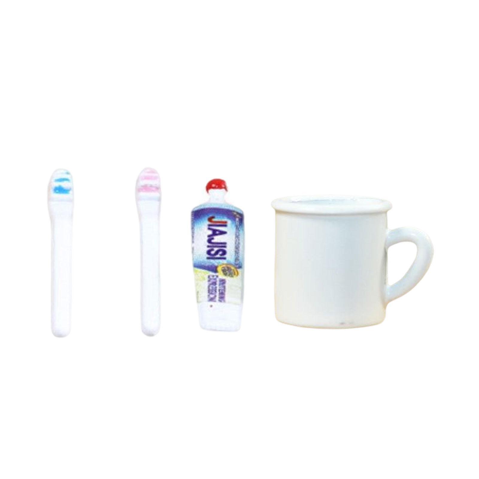 Miniature Toothbrush Toothpaste Cup Set Pretend Food Set for DIY Model White