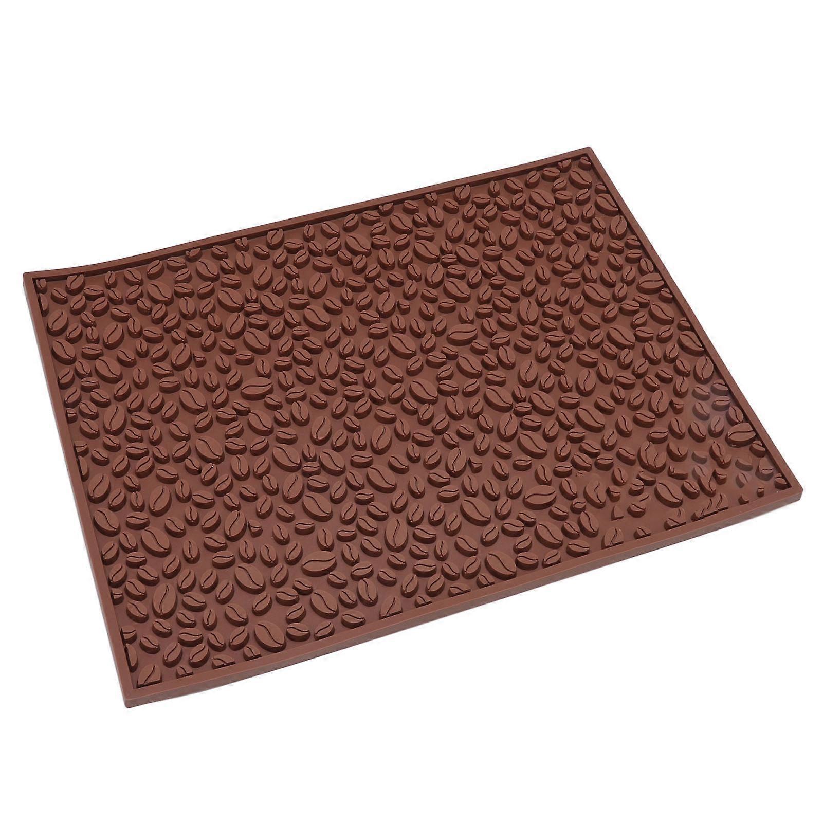 Non Slip Cup Mat Coffee Bean Design Desktop Bar Counter PVC Pad for Water Draining Filtering Brown