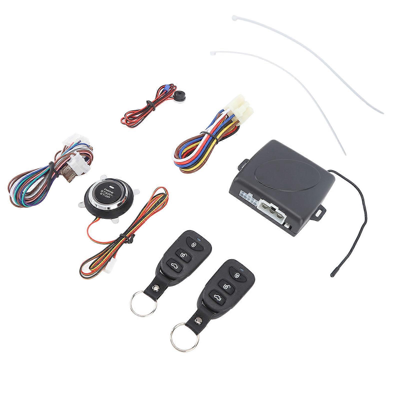 DC12V Keyless Entry Car Alarm System with Remote Engine Starter and Push to Start Iginition Button Without Bluetooth