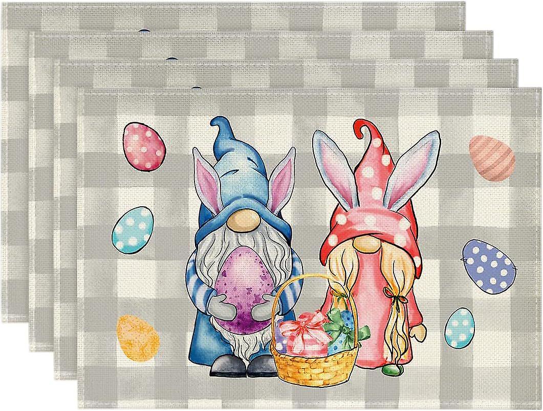 Artoid الوضع الجاموس منقوشة الأذن الأرنب القدم زهرة عيد الفصح المفارش مجموعة من 4 ، 12x18 بوصة الموسمية الربيع الجدول الحصير لتزيين المطبخ للحفلات