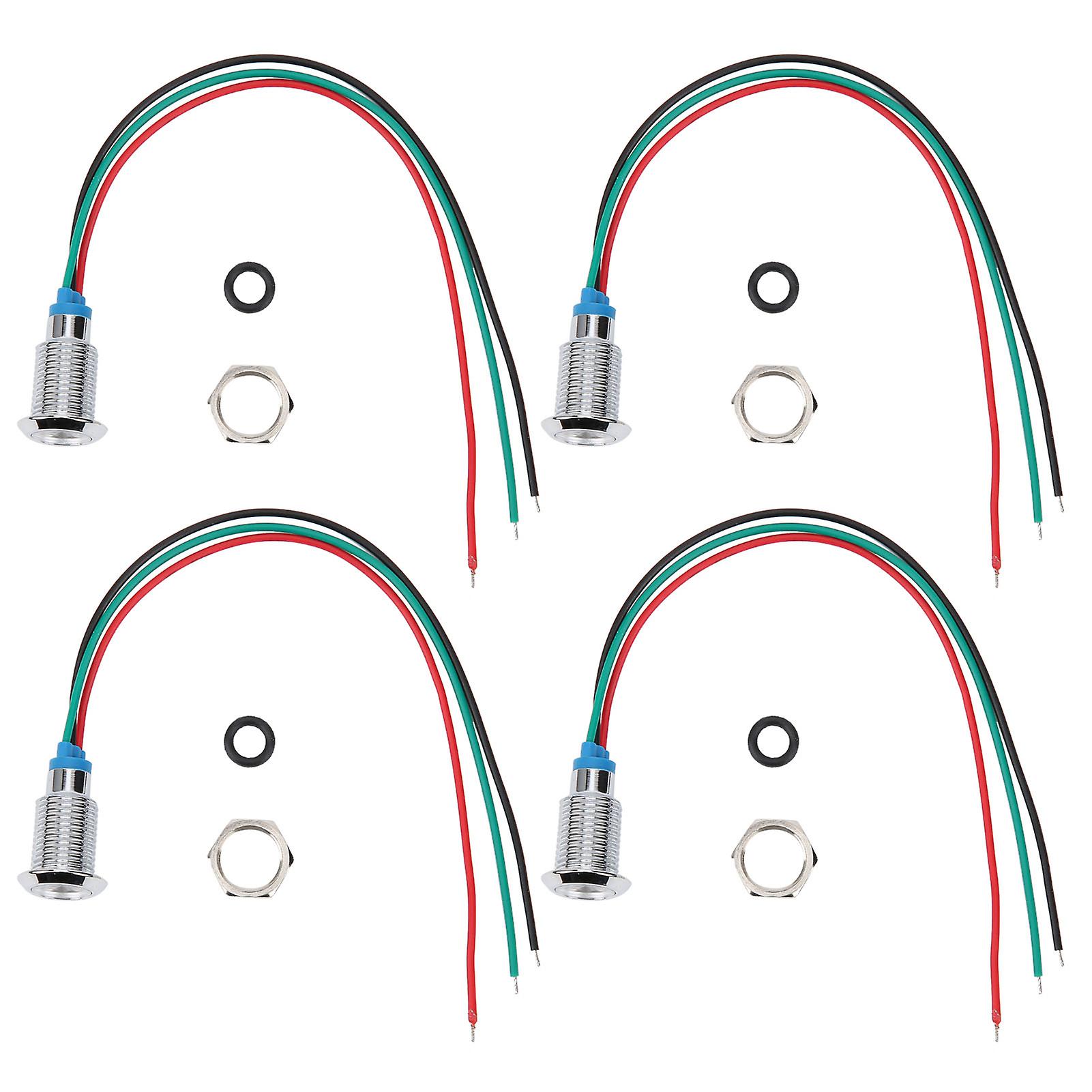 4 Sets 10mm Waterproof Dual-Color LEDs, Red/Green, Common Cathode, 3-6V, Pre-Wired