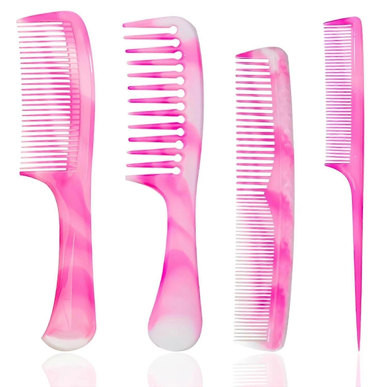 Pink Hair Comb Set of Four .Wide Tooth Comb, Fine Tooth Comb, Rat Tail Comb, and a Dual Fine and Wide Tooth Comb,Hair Combs for Women and Men (pink)