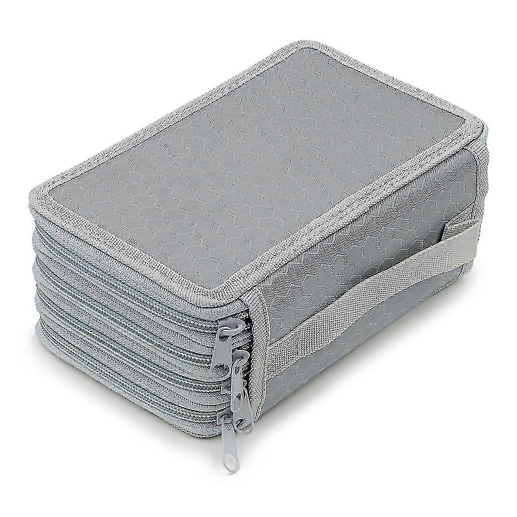 72 Slots 4-layer Zipper Pencil Case With Handle Strap, Oxford Fabric