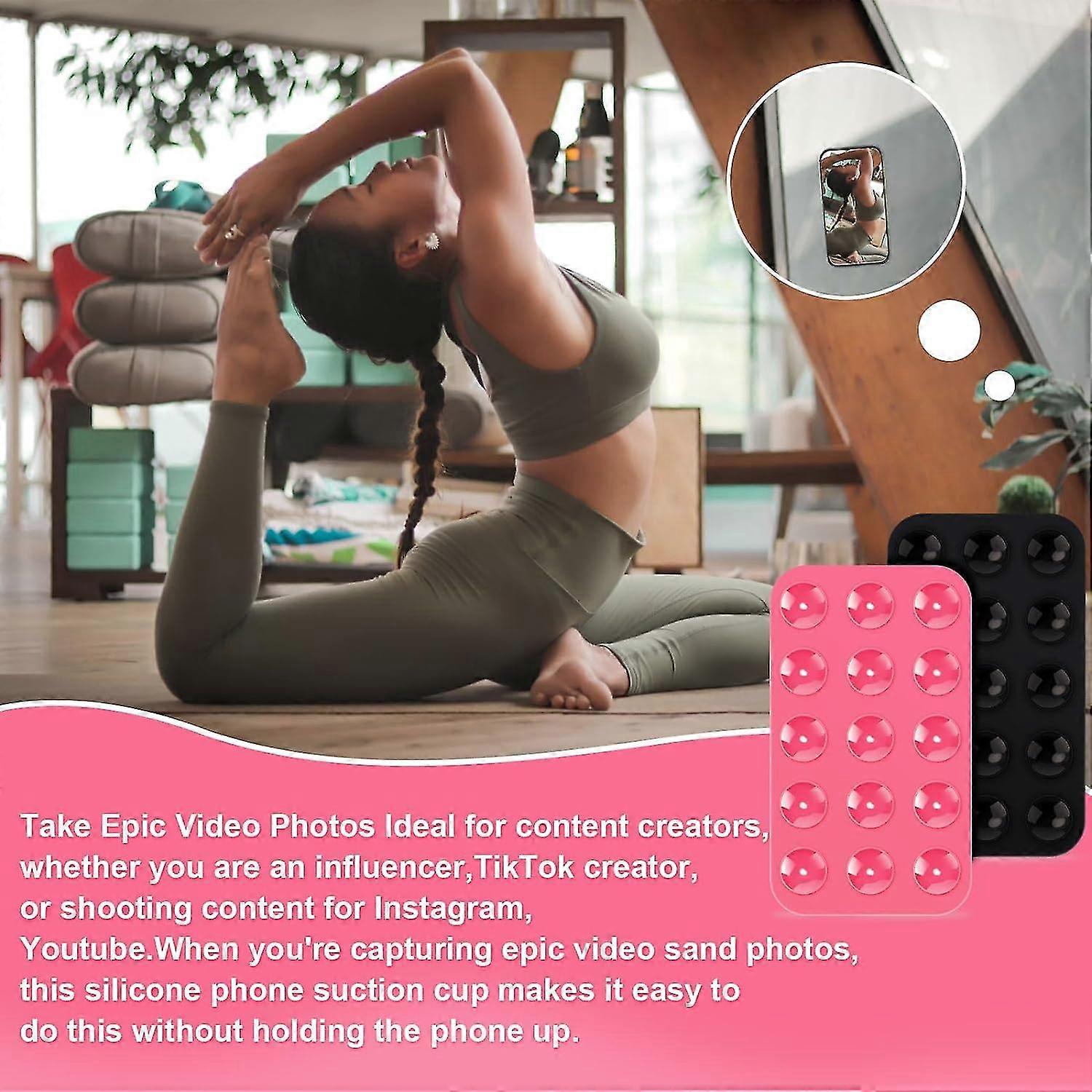 Knrlqim 2 Ventosa per Telefono,Ventose in silicone supporto quadrato, Compatibile con Tutti i Modelli,Porta Smartphone Antiscivolo per Selfie e Video,Hands-Free, Accessori Telefono(Rosa chiaro