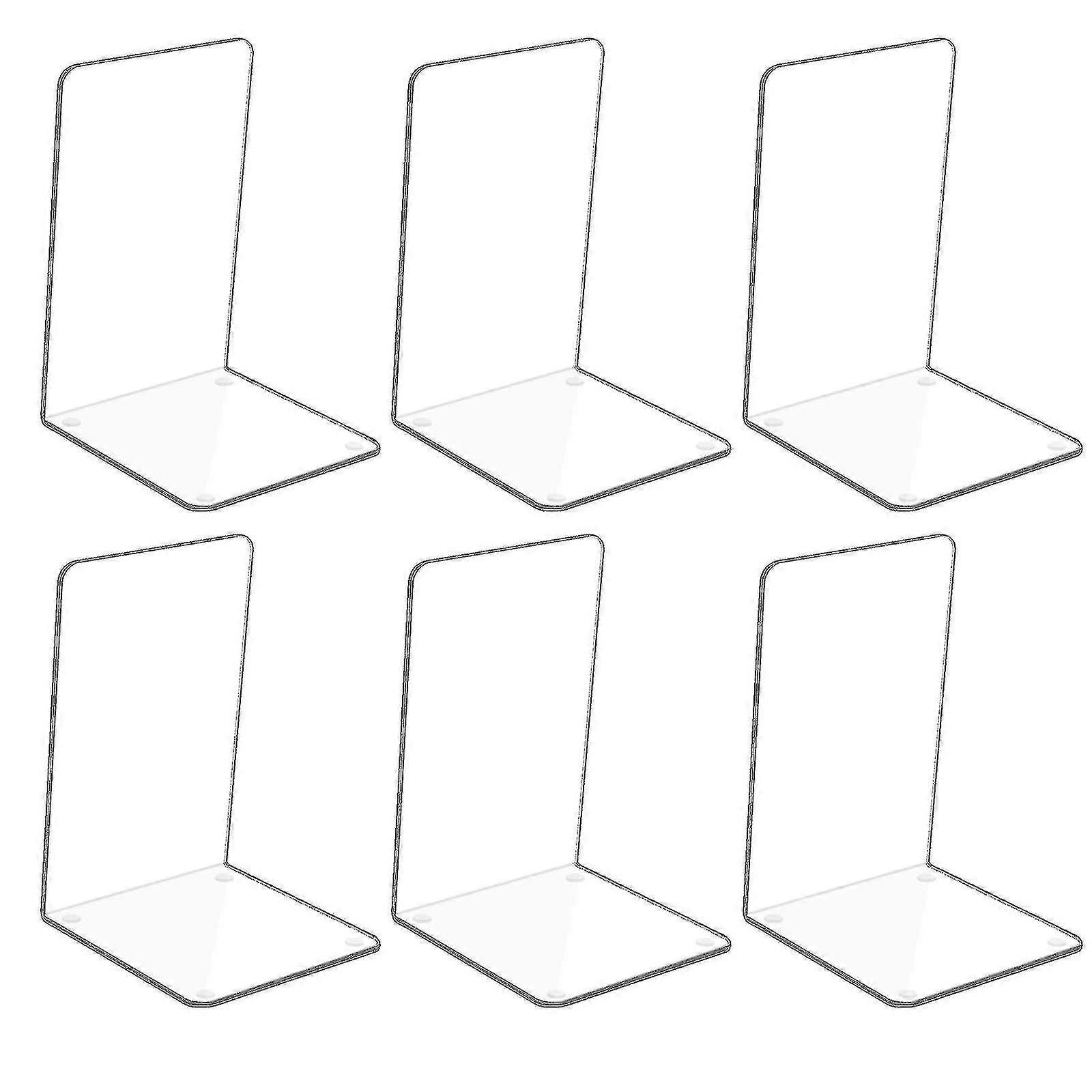 滑り止めステッカー付きの6個の透明アクリルブックエンド、寝室、図書館、オフィス、学校、デスクオーガナイザー用のブックエンド