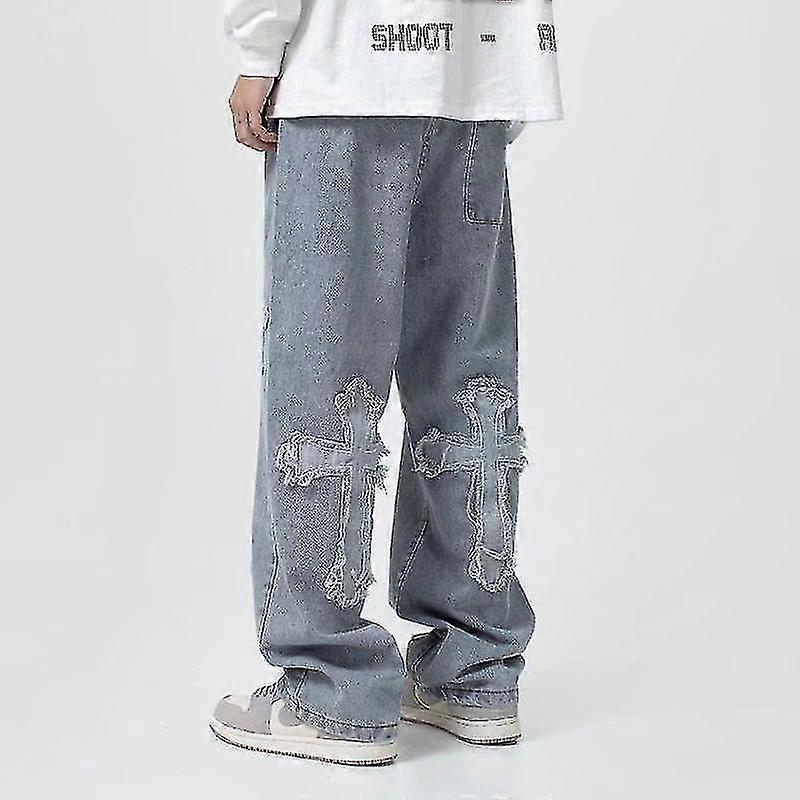 Men's Street Clothing Loose Jeans Pants Cross Hip -hop Men's Loose