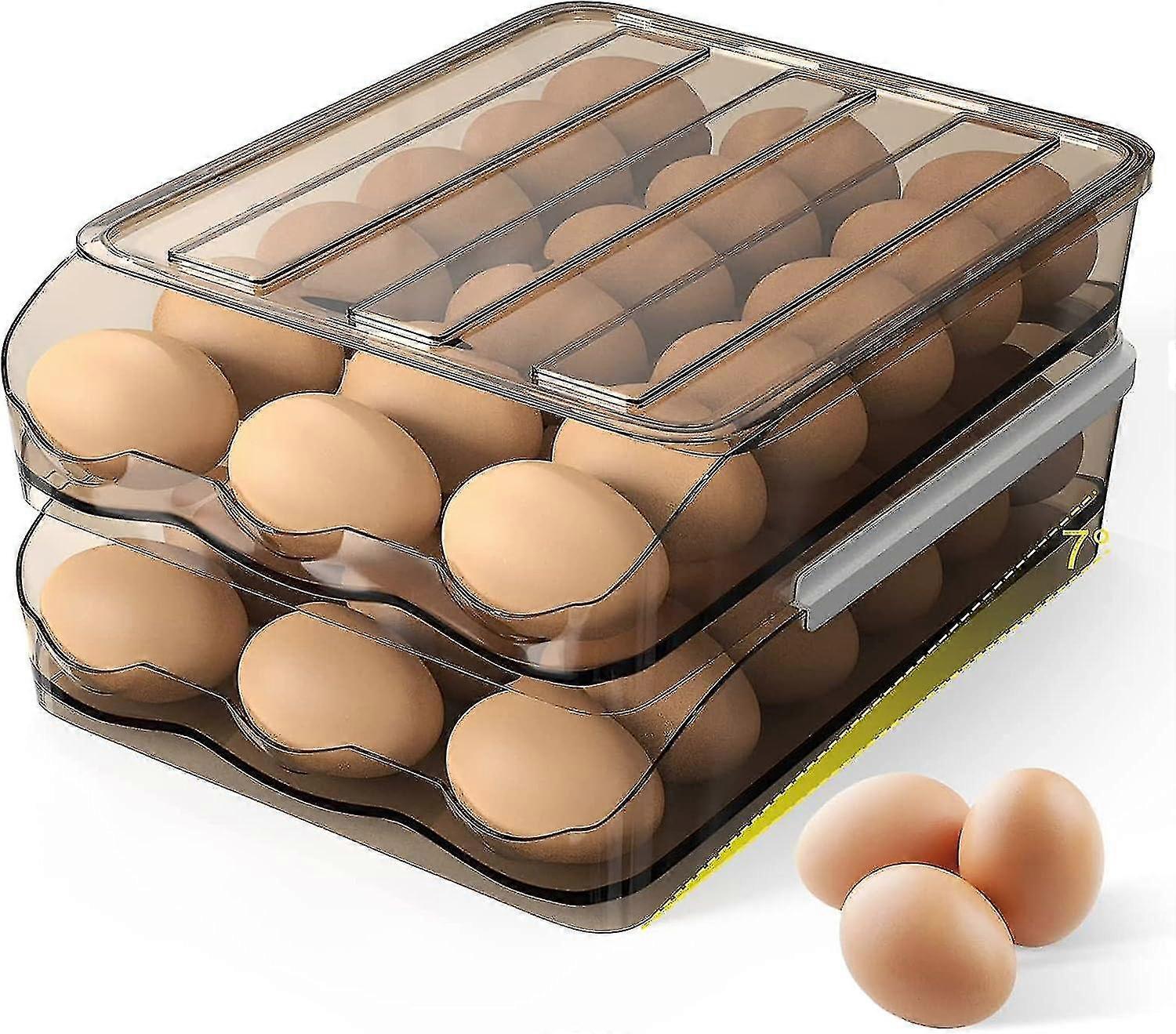 Double Layer Storage Fridge Egg Box With Lid 36 Eggs With Tilt Angle Automatic Filling